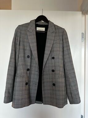 Babaton Gray Glen Plaid Double-Breasted Blazer Jacket